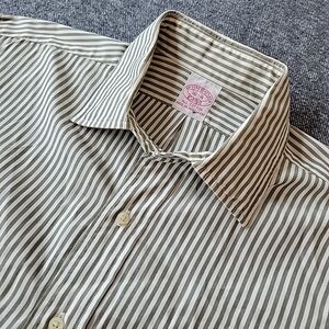 VTG Brooks Brothers Shirt Men's 16 4 Green White Striped Cotton Button Up